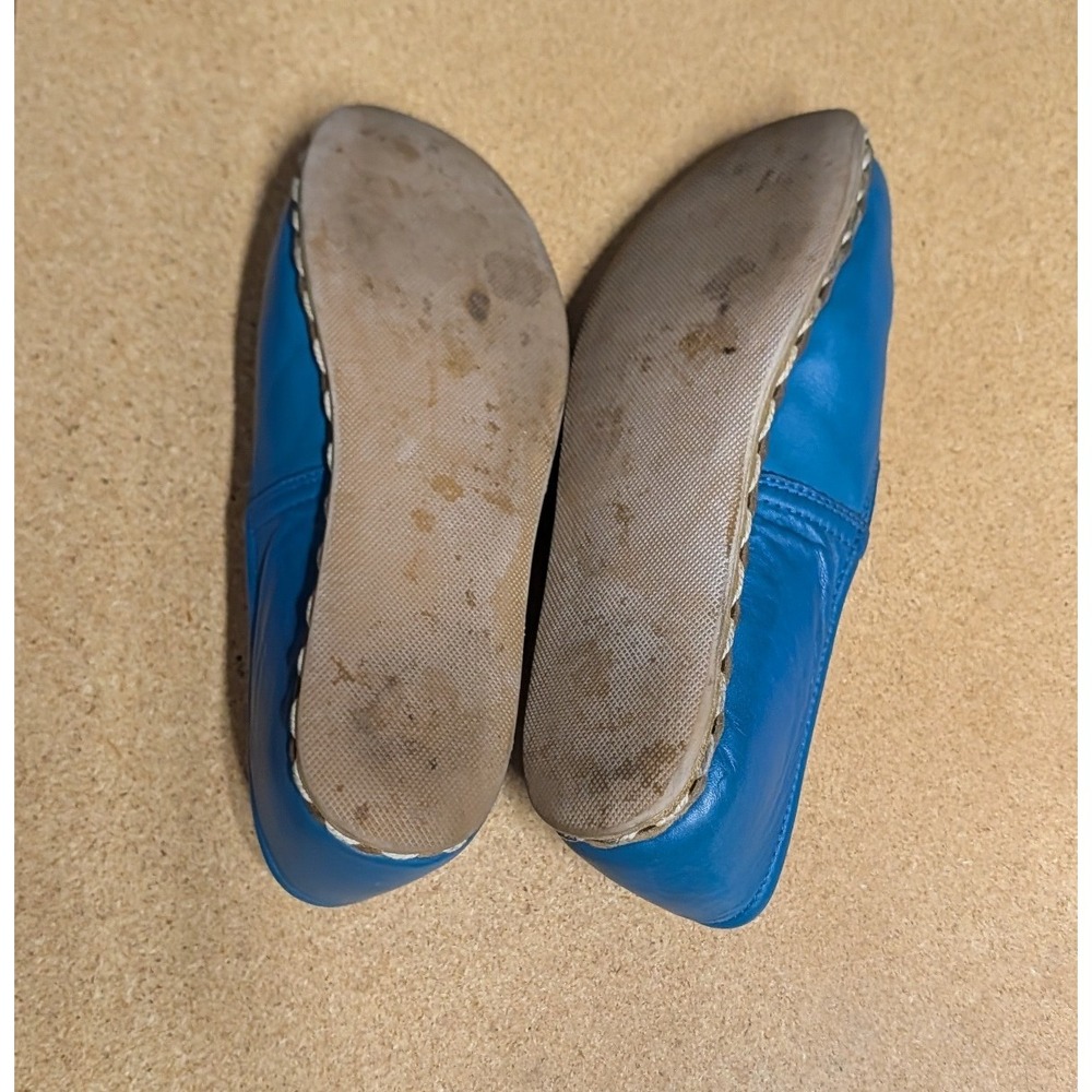 Sabah Blue Leather Handmade Slipper Loafer Turkish Contrast Stitch Blue W40 Boho - Picture 6 of 7